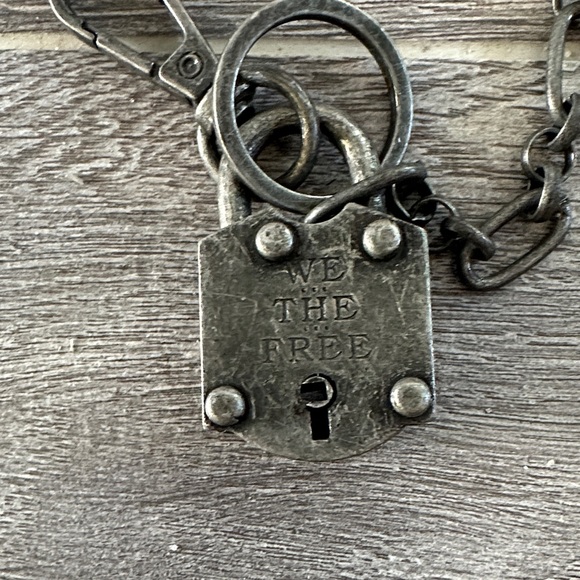 We the free silver Lock and Key Chain - Picture 2 of 10